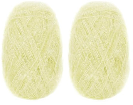 CAMAL Scrubby Yarn for Dishcloths Polyester Yarn for Crocheting Supplies Sparkle Colorful Hand Knitting Yarn for Dishcloths, DIY Crafts, 2 Pack 109 Yards Per Skein(Light Yellow)