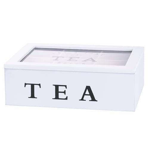 Caja para té e infusiones, 6 ranuras interiores, color blanco, Sibila