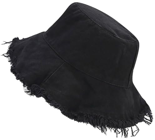 XYIYI Schwarz Gewaschene Baumwolle Fischerhüte für Herren Damen Floppy Breite Krempe Boonie Outdoor Sommer Strand Sonnenhut