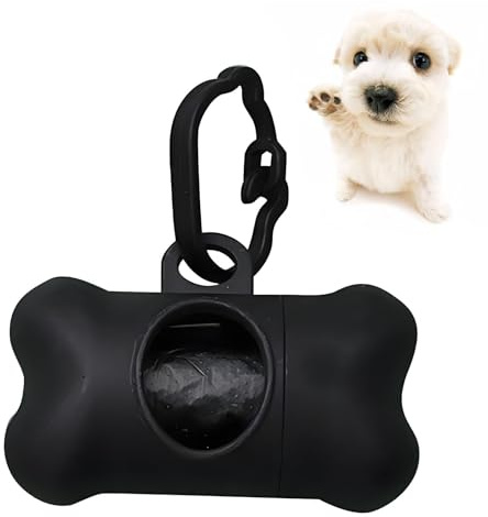 GVSS Distributeur Sac a Crottes Chien Noir 8 x 5 cm, Sac Crottes Chien en Forme d'Os avec 1 Rouleau de Sac pour Chien,Porte Sac à Caca pour Chien,Support Sac à Crottes pour Chien