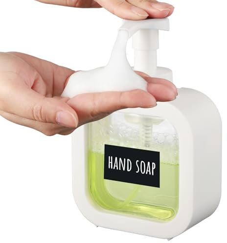 Segbeauty Seifenspender Weiß, 1 Stück 300ml Schaumseifenspender, Schaumflasche Kunststoff, Shampoo Flaschen zum Befüllen, mit Etiketten, für Küche, Bad