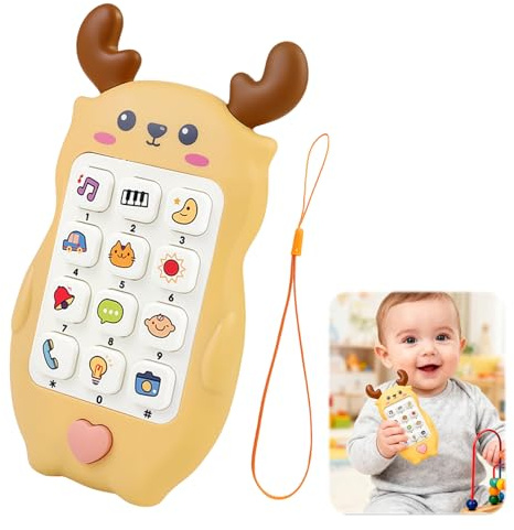 Toy Phone for Kids, Baby Phone with Lights and Sounds, Educational Toddler Mobile Phone Toy with Music Animal Weather Vehicle Effects, Fake Phone for 1-3 Year Old Boys and Girls Battery Powered