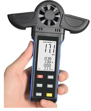 Anemometro for la velocità del -vento- da esterno, anemometro HP-5000K Anemometro digitale ruotabile for la velocità del -vento-(Black-Blue)