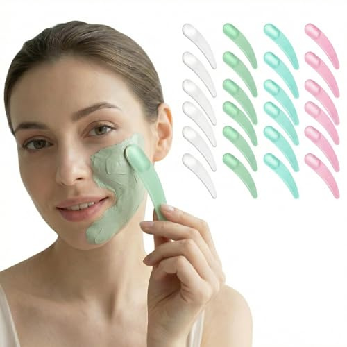 hankousi 20 mini espátulas desechables de maquillaje, cucharas de plástico curvadas para cosméticos, espátula desechable para aplicación de máscara y crema (multicolor)