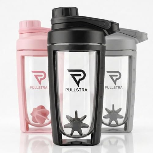 Pullstra Shaker Protéine 500ml – Shaker Sport Étanche Sans Fuite, Gourde Sport pour Whey & Musculation, Shaker Gradué Sans Grumeaux, Fitness Homme & Femme (Noir)