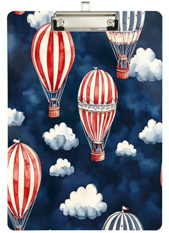 YETTASBIN Hot Air Balloon Clipboard, A4 Letter Size Acrylic Clipboards with Hanging Hole & Metal Clip for Nurse Office Worker Student, 12.5 x 9 Inch(Silver)