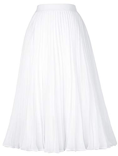 GRACE KARIN Womens Casual A-Line Chiffon Skirts Pleated Swing Skirt White M