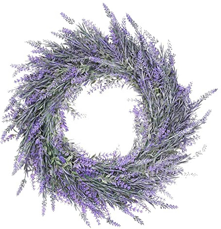#N/A Lavendel Türkranz Frühling Sommer, Türkranz Ganzjährig, Künstliche Lavendel Kranz Deko, Dekokranz Wandkranz für Hochzeit Party Garten Tür Fenster Kamin Wand, 18 inch