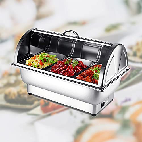 Chafer Chafing Dish, Stainless Steel Chafing Dishes Buffet Set with Lids, Food Warmers for Parties and Restaurant, Food Grade PC Visual Cover