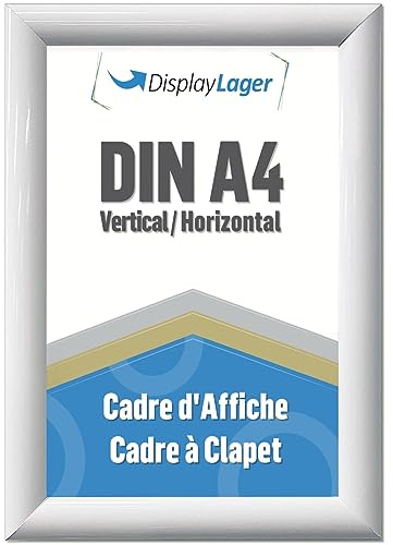 DisplayLager - A4 Weiß Klapprahmen mit 25mm Aluminium Profil, Entspiegelter Schutzscheibe, Befestigungsmaterial