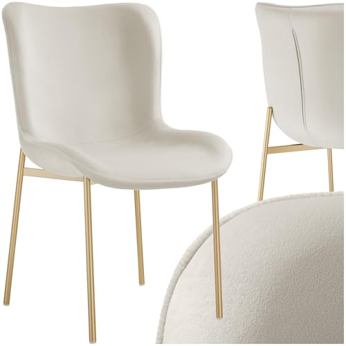 tectake® Polsterstuhl, Samtstoff Schalensitz Stuhl für Küche, Esstisch, Sessel Schminktisch, Cocktailsessel, als Elegante Esszimmerstühle oder Wohnzimmerstühle für edles Dining - Samt beige/Gold