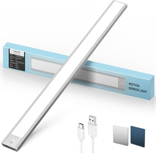 Schrankbeleuchtung Led Lampe mit Bewegungsmelder - 60cm 4400mAh Schranklicht Unterbauleuchte Küche Licht Leiste Aufladbar Magnetische - Dimmbar Treppenlicht Vitrinenbeleuchtung | 1 Stück