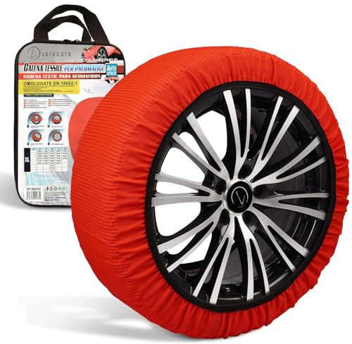LEIVESTE - Calcetines de nieve homologados Italia EN 16662-1 2020 2 cadenas de nieve de tela para coche, montaje fácil en 2 minutos (XL)
