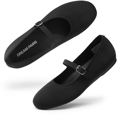 DREAM PAIRS Ballerines Femme Confortable Chaussure de Plates Mary Jane Ballerine en Tricot Respirant,Size 39,Noir,DWUMFA2519
