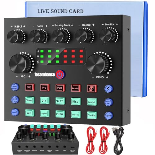 Mesa de Mezclas Dj Tarjeta de Sonido Externa USB, focombance Interfaz Audio Controladora DJ con Mezclador Audio Cambiador de Voz, para Streaming Gaming Karaoke Video Youtube