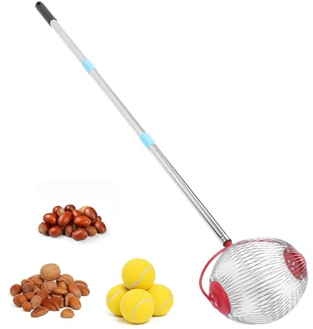 Elprico Nut Gatherer,44.7 Inch Rolling Acorn Picker Upper Collector Tool with 3 Section Stainless Steel Pole for Pecans Walnuts Fruits (S)