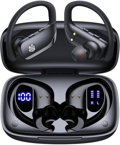 ECLVOX Cuffie Bluetooth Sport con Ganci Auricolari, Auricolari Wireless In Ear con 80H Autonomia, Display LED Doppio, Earbuds Bluetooth con Microfono, Cuffiette Running per Palestra, Fitness e Corsa