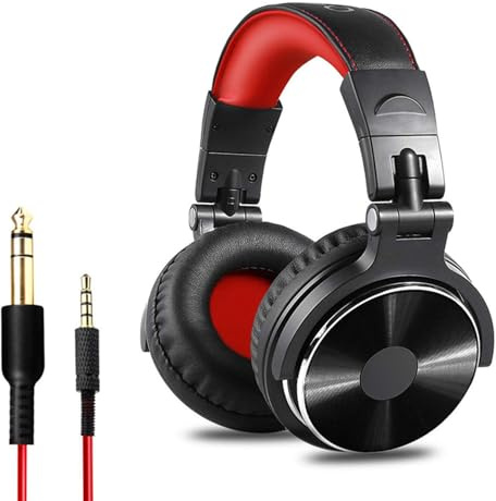 Walmeck Professionelle -Kopfhörer, Kabelgebundenes Headset für Musikinstrumente, E-Piano, Elektronisches Keyboard, Drum-Maschine, E-Gitarre, Schwarz, Leicht, Bequem (Rot)