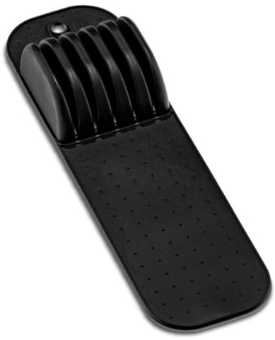 Bandeja organizadora de cajones de cuchillos de 5 ranuras, soporte delgado para cuchillos en el cajón con alfombrilla antideslizante, almacenamiento compacto de cuchillos de cocina (negro)