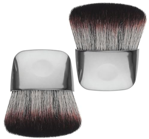 VILLFUL Pinceles De Maquillaje De Viaje Planos 2 Piezas Mini Brocha Para Rubor En Polvo Y Base Brocha Pequeña Para Polvos Sueltos Cerdas Suaves Mango Metálico