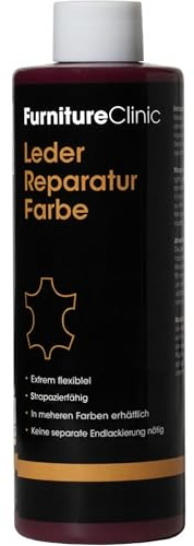 Furniture Clinic läderreparation färg och färguppdatering | självförseglande läderfärgämnen för snabb + enkel lädersanering | lädersoffor, bilstolar, läderskor (bordeaux, 250 ml)