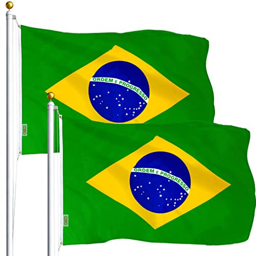 G128 2er-Pack: Brasilien-Flagge, 90 x 150 cm, LiteWeave-Serie, bedruckt, 100D-Polyester, Länderflagge, lebendige Farben, Messingösen