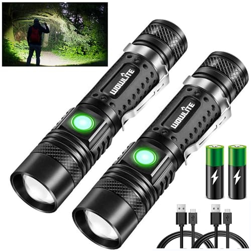 Wowlite Torcia LED Potente Professionale, 2 Pezzi Impermeabile 2000 Lumen Super Luminoso Mini Torcia Tattica, Portatile Torcia Militare Fuoco Regolabile, Torcia Potente 5 modalità di illuminazione