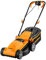 LawnMaster 1400W Electric Lawn Mower with 34cm cutting width, ideal for small to medium sized lawns. With 6 adjustable cutting heights and rear roller for striped finish, 2 year guarantee