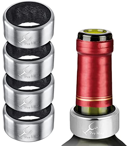 4 Pezzi Anello Salvagoccia in Acciaio Inox, PRO Wine Anello Vino Sicuro e Durevole, Accessori per Bottiglia di Vino Champagne Spumante per la casa Bar Ristorante