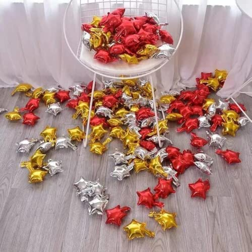 DIWULI 150 Stück Mini-Stern Ballon-Set, Stern-Ballons Gold Silber Rot zum basteln verschönern Luftballons Folien-Luftballon, DIY Folien-Ballon Kinder-Geburtstag, Mädchen Junge Dekoration Geschenk-Deko