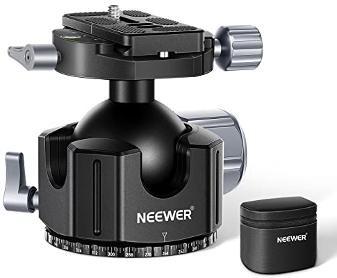 NEEWER 44mm Low Profile Kugelkopf Stativkopf,Heavy Duty CNC Aluminiumlegierung mit doppeltem 360°Panorama& 1/4 Schraube Arca Typ QR Platte für DSLR Kamera,Camcorder,Stativ,Einbeinstativ,Max.Last:25kg