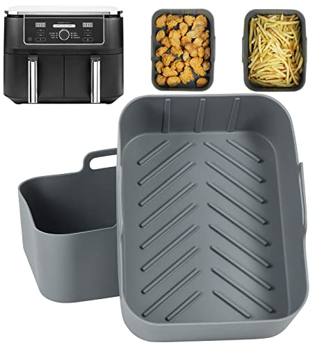 BYKITCHEN Silicone Air Fryer Liners for Ninja Dual Reusable,2PCS Large Liners for Air Fryer Basket, Air Fryer Accessories for Ninja AF400UK/TOWER/Salter/Instant Vortex Double Basket 9.5L Air Fryer