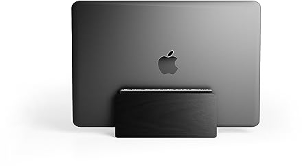 Raico Vertikaler Laptop-Ständer, hochwertige MacBook-Dockingstation aus Walnussholz (Schwarzes Holz, Einzelner Steckplatz)