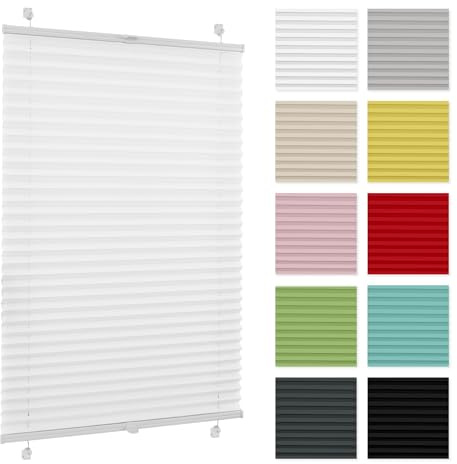 Plissee ohne Bohren 65 cm x 230 cm - Weiß - Plissee klemmfix, Rollos für Fenster ohne Bohren, Jalousien Fenster für innen, Raffrollo, Fenster plissee