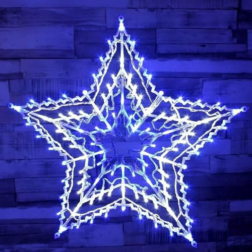 Multi Color Christmas 100 Led Star Silhouette Animated Large Lighting Home Decorations LED Lights - Indoor/Outdoor Hanging Window Curtain Tree Top Lightning Mains Power (STAR BLUE)
