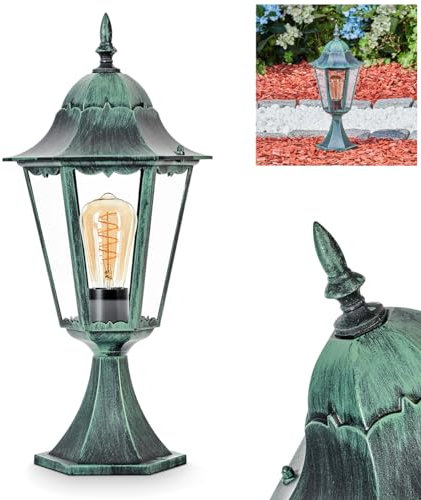 Lampada da sentiero per esterni Hong Kong, base in metallo/vetro in nero-verde/chiaro, luce da sentiero, 50 cm IP44, 1 x E27, senza lampadina/e