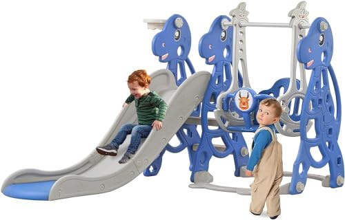 LARS360 4-i-1 lekhage, leksaksrutschbana med klättringsstege, multifunktionell lekplats för barn i åldrarna 1–5 år, gunga och basketkorg, inomhus och