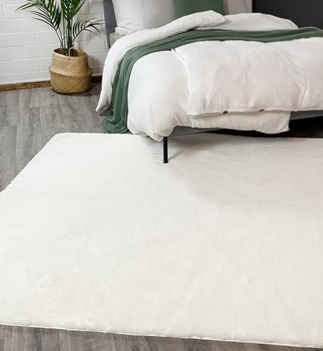 jilda-tex Teppich Überwurf Bettvorleger Felloptik Rabbit Deluxe 750 GSM Kunstfell Fellimitat (Weiß, 60x250 cm)