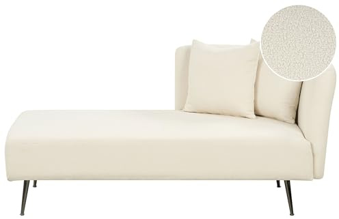 Beliani Chaiselongue Bouclé weiß rechtsseitig mit Kissen Lehne Metallgestell modern Riom