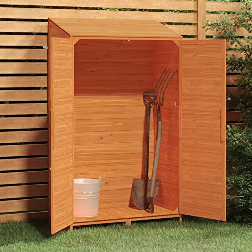 Homgoday Casetta da giardino in legno, armadio per capannone da esterno, per attrezzi, capannone da giardino in legno massello di abete marrone, 102 x 52 x 174,5 cm