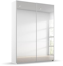 Rauch Möbel Reflect, Schwebetürenschrank, Farbe Weiß, Breite 131 cm | Kleiderschrank mit Schiebetüren, 2-türig, Spiegel, inkl. Stoffkisten und weiterem Zubehör, für Schlafzimmer, Jugendzimmer