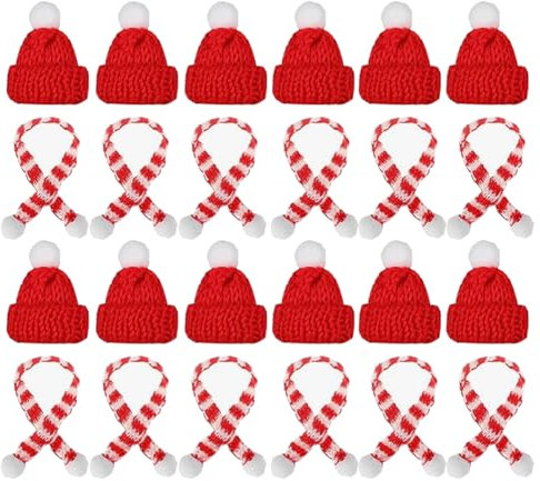 AstarFavor 50 Stück Mini Weihnachtsmütze und Schal Set,Kleine Weihnachtliche Strickmütze Nikolausmütze Klein für Weihnachten Weinflasche Abdeckung, Weihnachtsfeiern