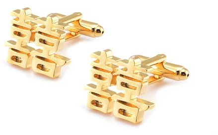 Cufflinks Set Manschettenknöpfe Gold Vergoldet Chinesisches Wort für Herren Père Fils Valentinstag Unternehmen Fête Des Pères