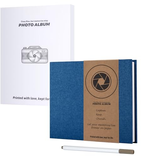 JAECU Album Fotografico Autoadesivo 22x18cm, Copertina di Lino Scrapbook Album Foto 40 Pagine, Regali Nozze Natale Valentino Regalo di Anniversario Compleanno (Blu)