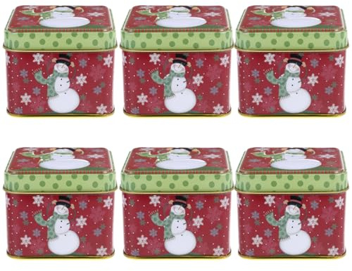 Cabilock 6Pcs Christmas Tinplate Box Set, Square Red Storage Containers, Reusable Candy Cookie Cake Tins Christmas Decorative Tins