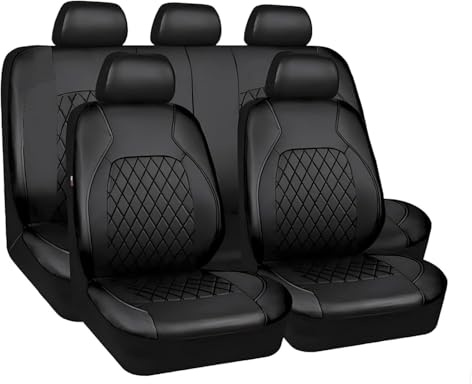 LIROPAU Sitzbezüge Auto Vordersitze 9 Stück, Universal PU Leder Autositzbezüge, Auto-Schonbezüge für die Vordersitze & Rückbank mit Airbag für Autos, SUVs, Limousinen & LKWs, Schwarz