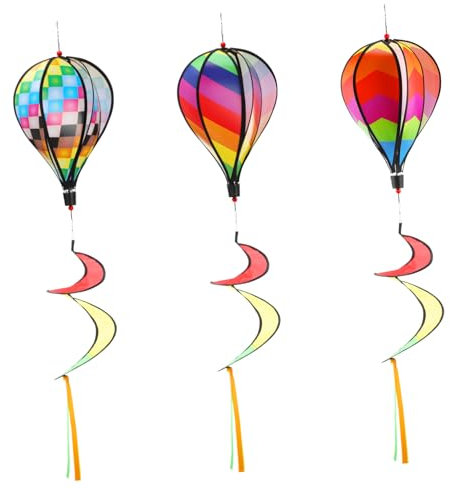 GALPADA 3 Pièces Moulin à Vent en Montgolfière Vent De Ballon Chaud Gonflable Tenne-Vent Coloré Moulins à Vent Suspendus Pelouse Flottant Décorations Faire La Fête Tissu Pluie Chiffon