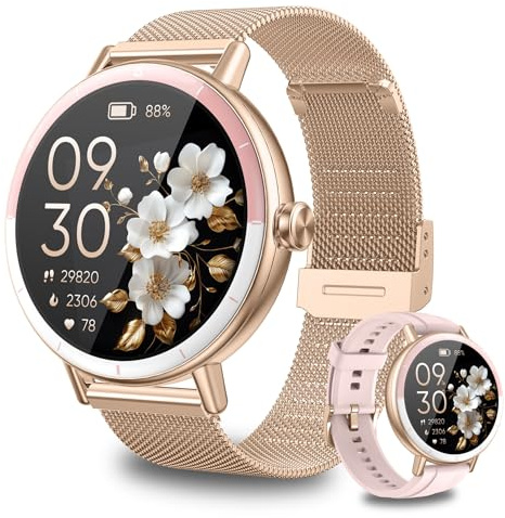 KEEPONFIT Smart Watches for Women Android/iPhone, IP68 Waterproof Fitness Tracker with Bluetooth Calls(Answer&Make), Activity Pedometer/Heart Rate/SpO2 Monitor/100+ Sports Model