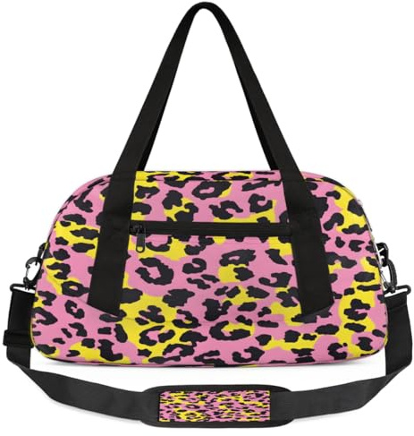 Borsone colorato con stampa leopardata per bambini, piccola borsa sportiva da viaggio leggera per ragazzi e ragazze, borsa da viaggio per il weekend, borsa da palestra per la scuola e il pigiama party