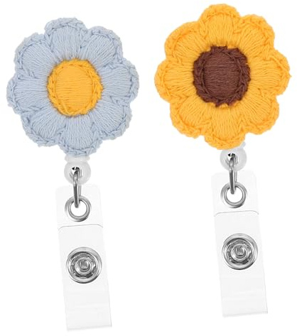 HIAKDOFT 2 Stück Sonnenblumen Filz Namensschildhalter mit Ausziehbarem Band Bunte Blumen designs Leichter Robuster Badge Holder für Krankenschwestern Ärzte Büro Vielseitig Einsetzbar